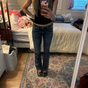 Vintage Women's Boot Cut Jeans in Dark Blue Wash